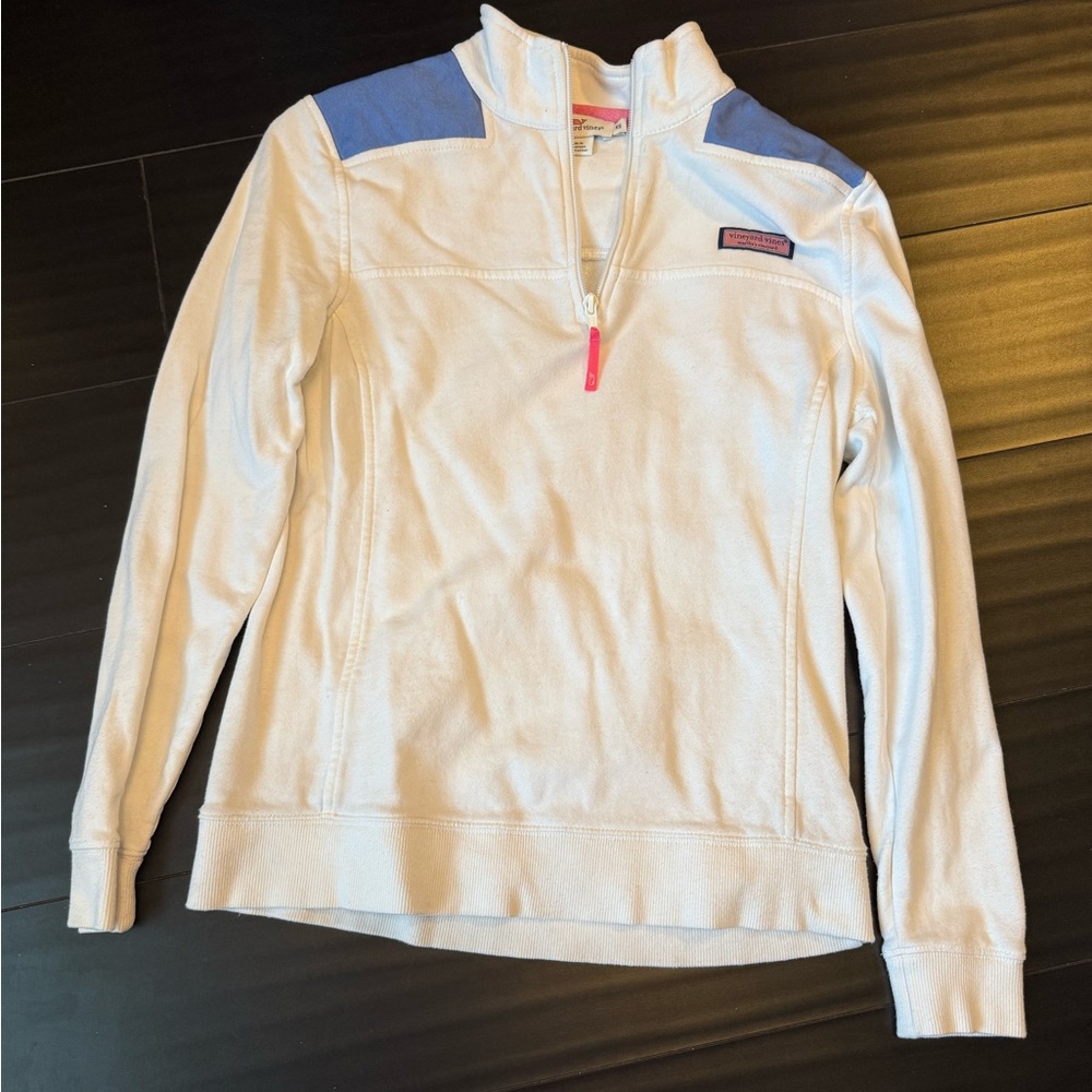 Vineyard Vines White and Blue shep shirt popover quarter zip sweater size XS wom